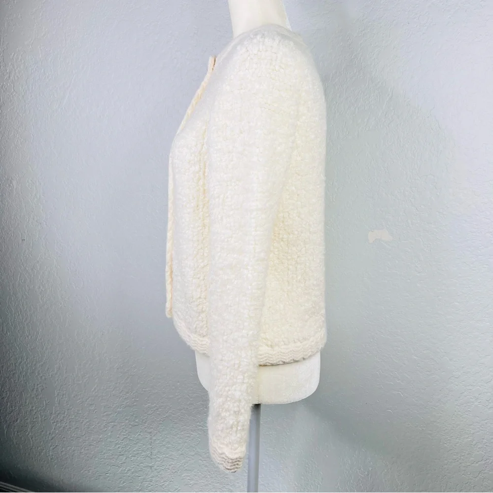 Talbots Boucle Ivory Wool Blend Button Front Cardigan Sweater Jacket